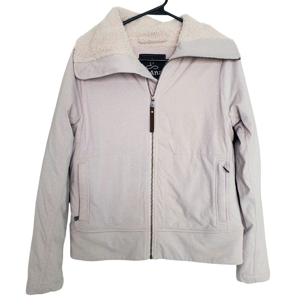 prAna Xina Sherpa Fleece Moto Pebble‎ Grey Purple Tone Full Zip Jacket Sm